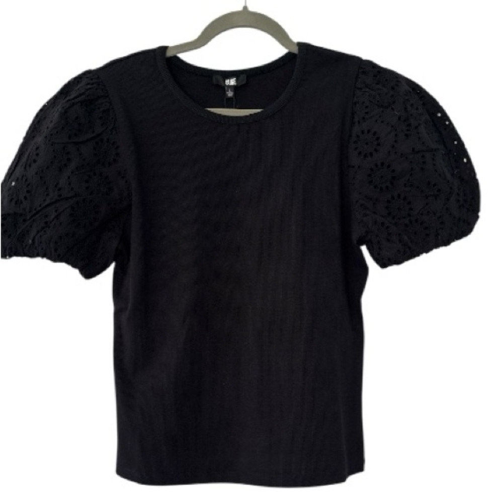 Paige NWT Marina Puff Sleeve Ribbed Top in Black Size Large - Picture 2 of 9